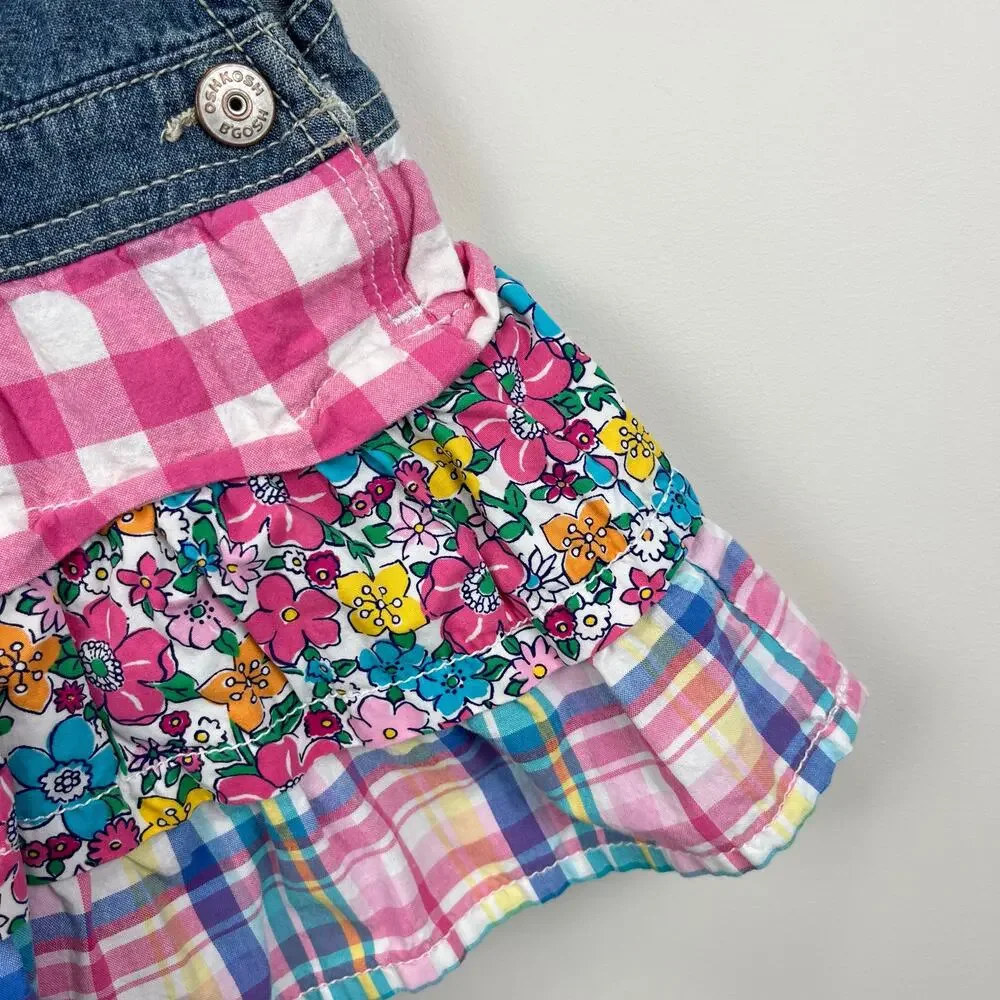 Vintage OshKosh B'gosh Floral Plaid Ruffle Skirtall Jumper 2T